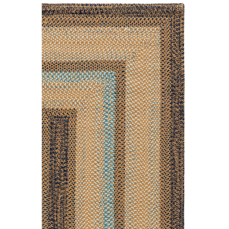 Braided Hand Woven Machine Washable Geometric Brown/Navy Indoor/Outdoor Area Rug, 4'-0" X 6'-0" Rectangle