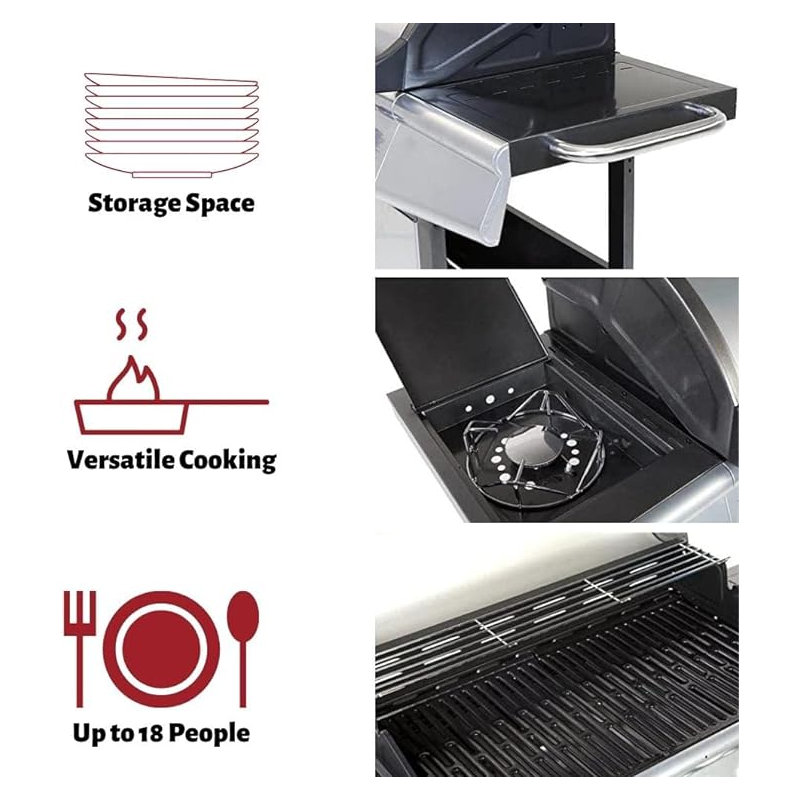 Pro Series COSMOGRILL 6 - Burner Freestanding 42675 BTU BTU Gas Grill with Side Burner and Cabinet, Silver