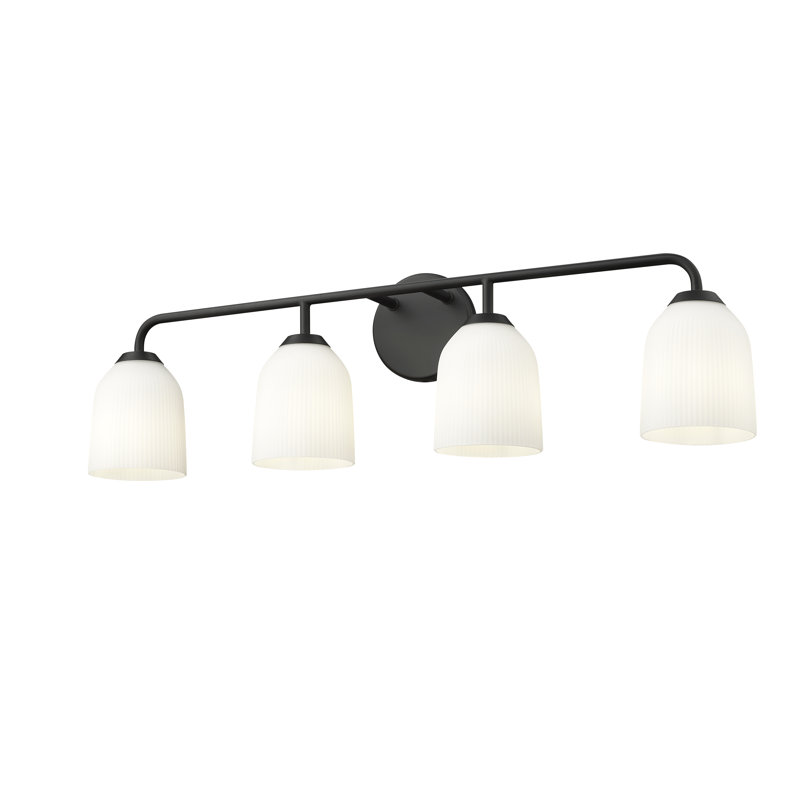 Meuble-lavabo 4 lumières avec abat-jour en verre côtelé Millah Lighting Norah, Noir mat