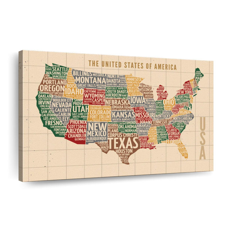 " Colorful USA Map " Print, 24" H x 36" W x 1.25" D