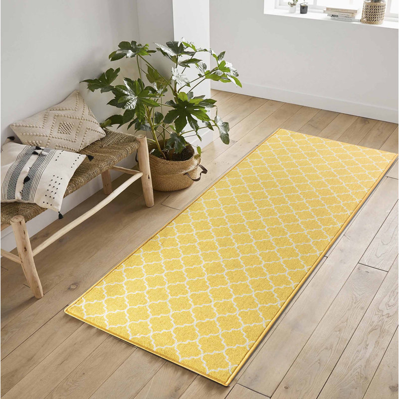 Vasta Non-Slip Geometric Indoor Doormat, 67cm W x 220cm L, Gold