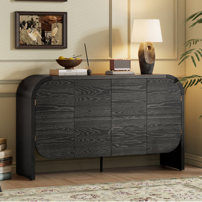 Buffet avec rangement, buffet en bois à bord arrondi, crédence rétro à 4 portes avec tablettes réglables pour le salon et la cuisine