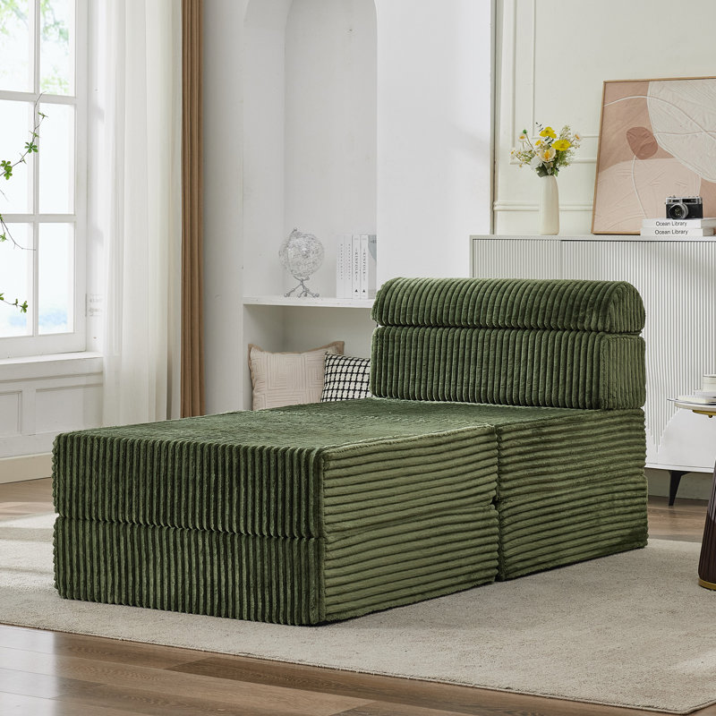 Sisler 35.4" Compression Upholstered  Corduroy Convertible Floor Modular sofa with Ottoman and Storage Pocket, No Assembly Required
