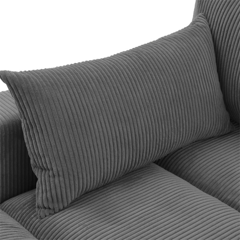 Chaise longue rembourrée avec coussin et pieds en bois massif l 42 po Stoneville, Left Hand Facing, Gris foncé