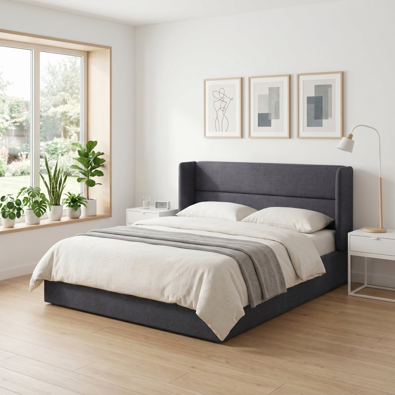Lit plateforme tapissier avec rangement Gaillarde, Gris foncé, Très grand