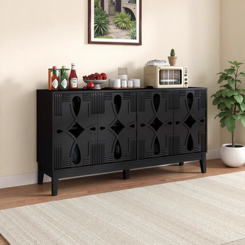 Buffet 60,5 "Mid Century Modern Buffet avec rangement - Noir, Noir