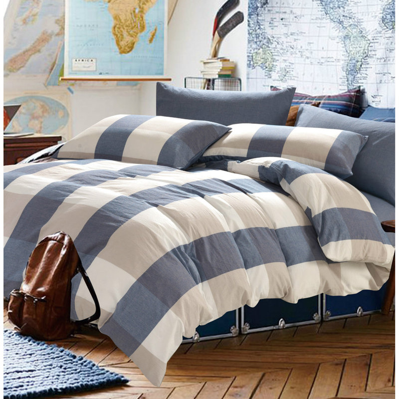 3 Piece Buffalo Washed Cotton Duvet Cover Set, Sapphire, King Duvet Cover + 2 King Shams