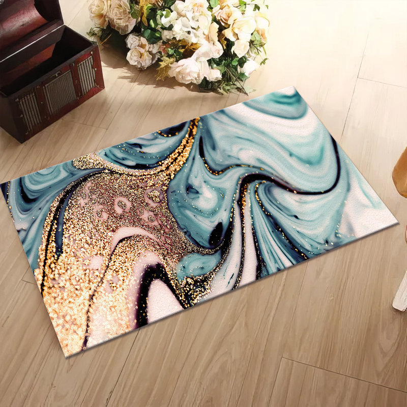 Soft Pile Printed Rug with Abstract Waves and Swirls Design Perfect for Adding a Touch of Modern Style to Your Living Room or Bedroom