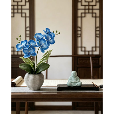 Fleurs d'orchidées artificielles artificielles 13 po avec vase en céramique argenté, arrangement de fausses fleurs réalistes pour la décoration intérieure de bureau