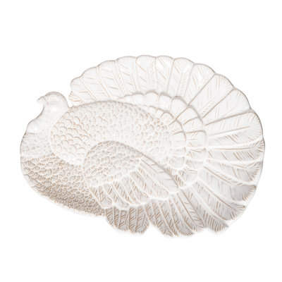 White Turkey Large Thanksgiving Stoneware Serving Platter
