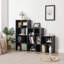 Petite bibliothèque noire avec 3 tablettes simples et 15 casiers de rangement noirs avec tablettes ouvertes-87732058