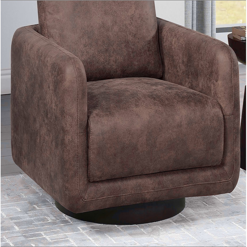Magnifique fauteuil d'appoint pivotant rembourré en similicuir 1 pièce, Noyer 
