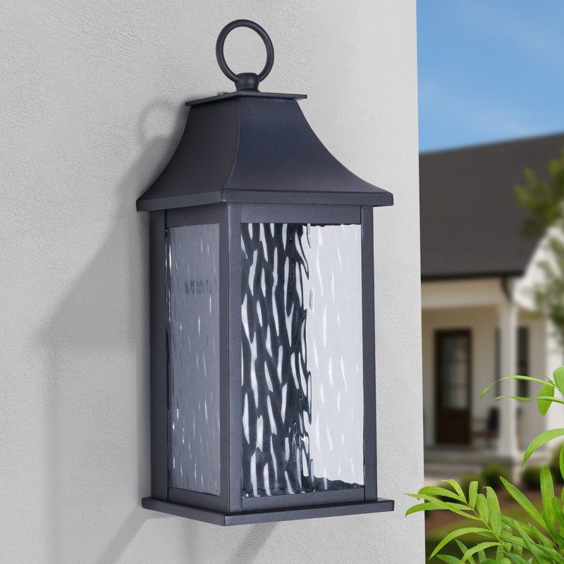 Alletta 15''H Dimmable LED Black Iron Outdoor Wall Light with Dusk to Dawn and Water Glass