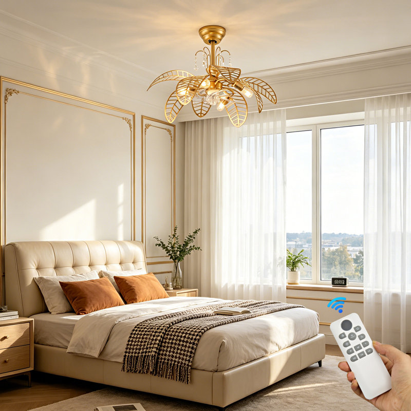 Ventilateur de plafond à cadre doré avec télécommande