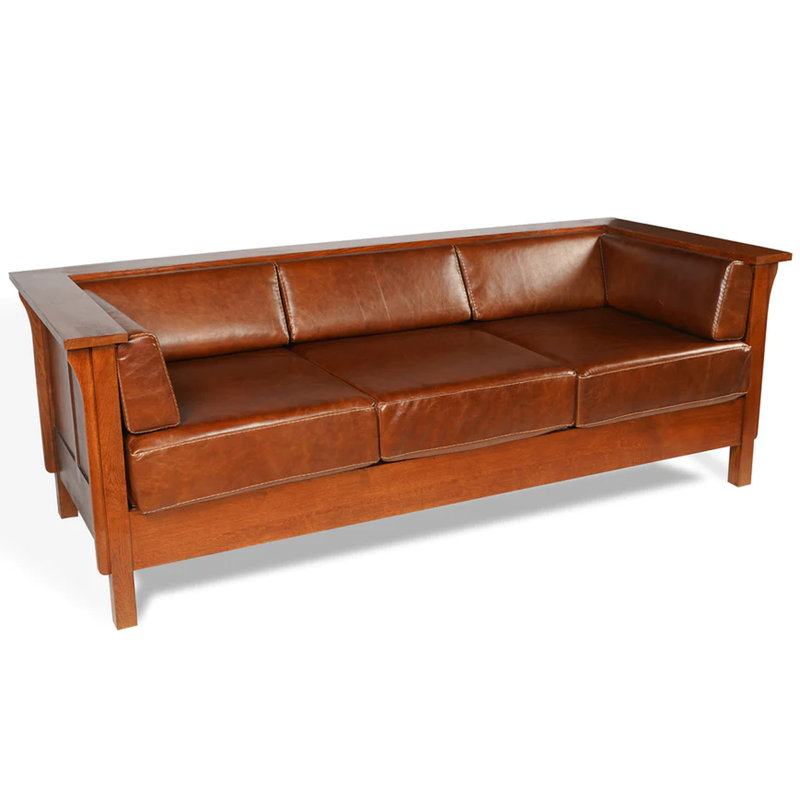 Dusan 84" Genuine Leather Tuxedo Arm Sofa, Dark Brown Genuine Leather