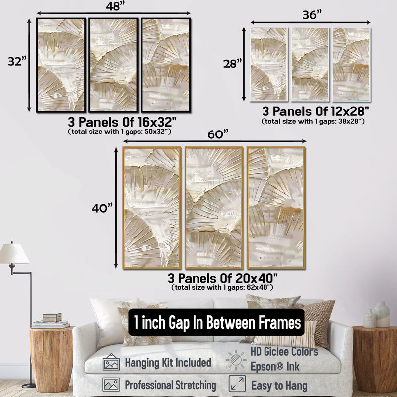 Ensemble de reproductions d'art mural blanc et beige, H 28 po x l 36 po, Cadre naturel flottant