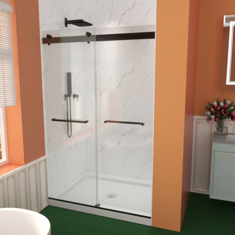 48"Wx74"H Bypass Sliding Shower Door, 5/16" Tempered Glass, Durable & Elegant, Matte Black