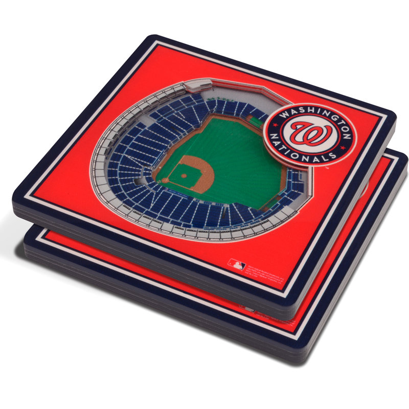 Acrylic Agate Ceramic Jute Leather Crystal Square Round 2 Piece Coaster Set, Washington Nationals