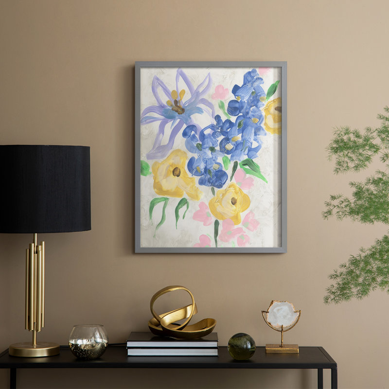 Brush Blossoms II Framed Print - Solid Wood, Gray, 21" H x 17" W