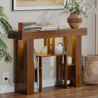 Console de 43 po, table d'appoint moderne en bois avec tablettes de rangement ouvertes, étagère de présentation étroite autoportante, table d'appoint, table de canapé derrière le salon, couloir, vestibule
