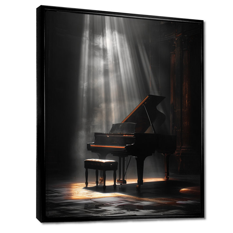 Gris gris projecteur de piano - décoration murale musique, Cadre flottant noir, H 30 po x l 40 po