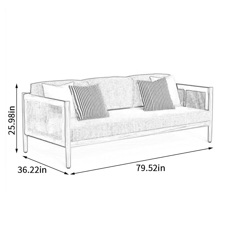 Modern Simple Outdoor Durable Teak Sofa 79.52'' Wide Rectangle Patio Sofa with Cushions, Brown/Navy, Purple