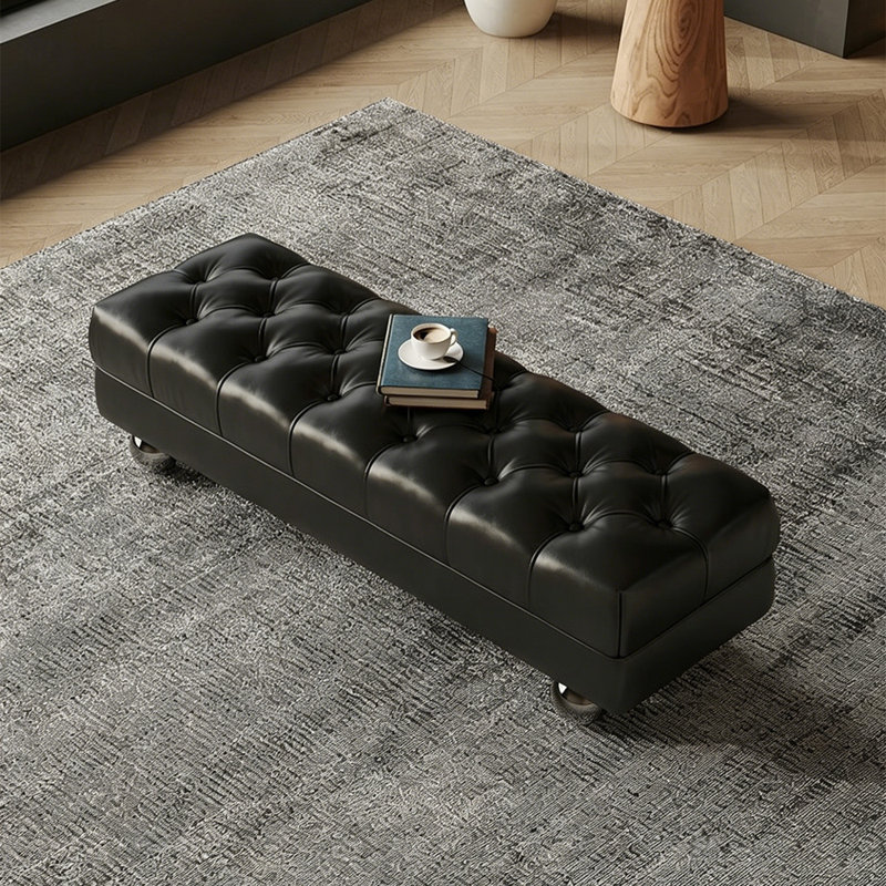Banc de bout de lit en cuir véritable de style italien 39,37 po, H 16,54 po x l 39,37 po x P 17,72 po