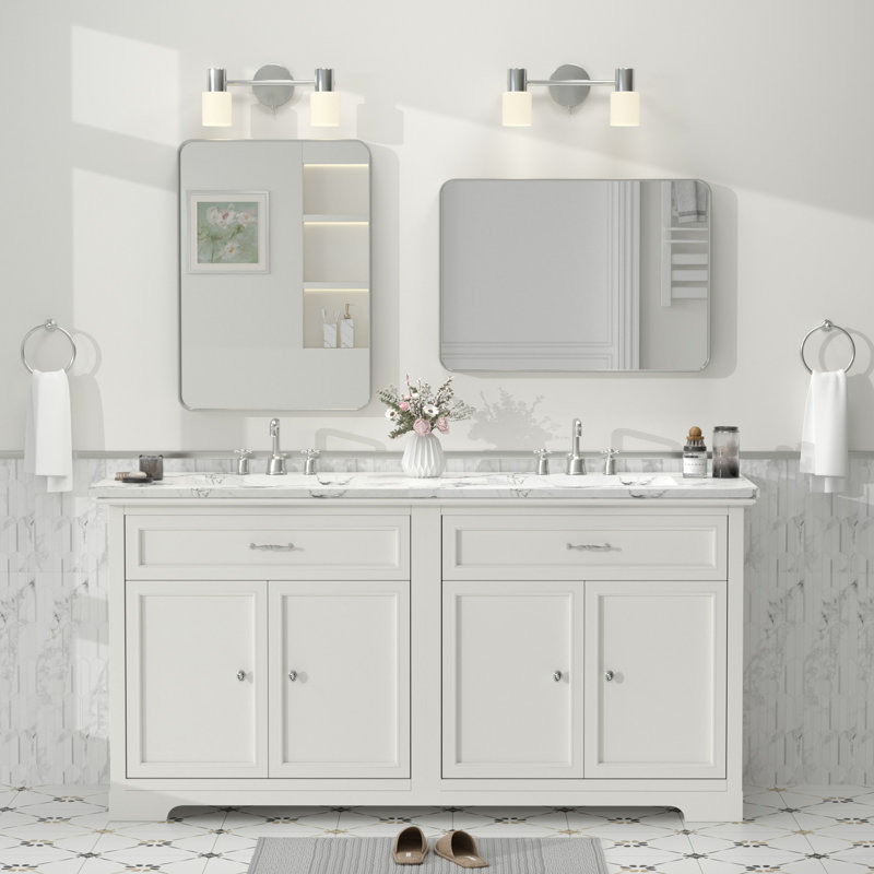 Molly Tempered Glass and Metal Framed French Cleat Mounted Wall Bathroom / Vanity Mirror, 28" x 20", Silver