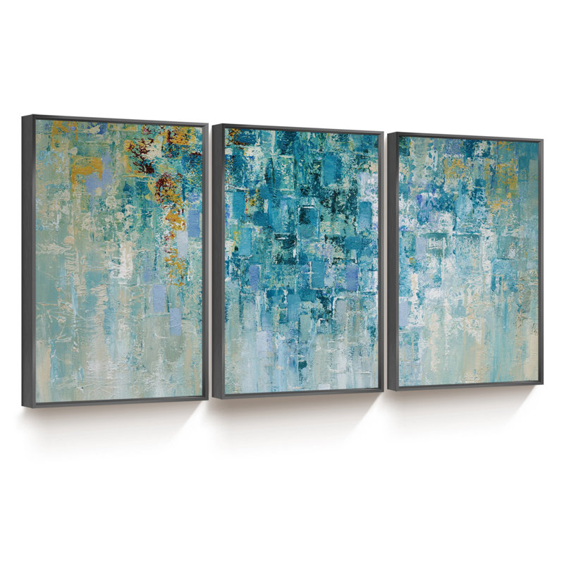 Abstrait - Ensemble de 3 peintures sur toile, Noir, H 16 po x l 36 po x P 1,5 po