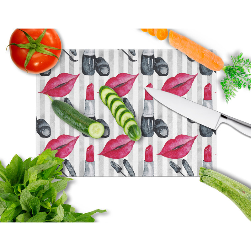 Caroline's Treasures Tempered Glass Watercolor Lipstick and Stripes Cutting Board