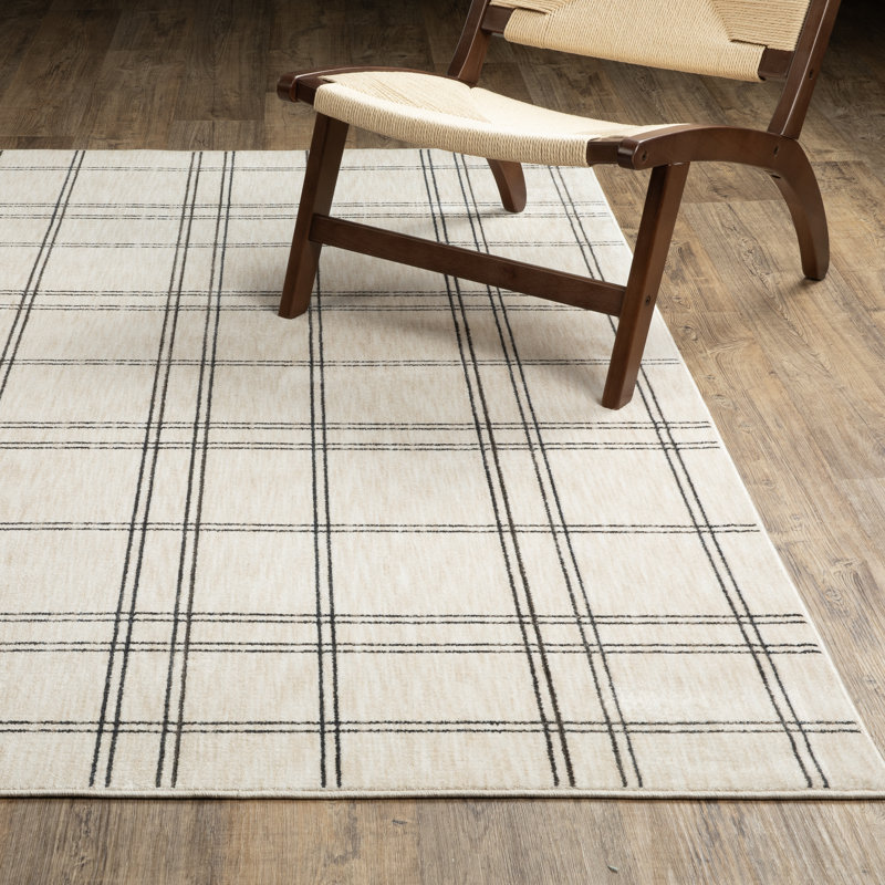 Harlow Geometric Lines Beige/ Black Area Rug, Rectangle 5'3" x 7'7"