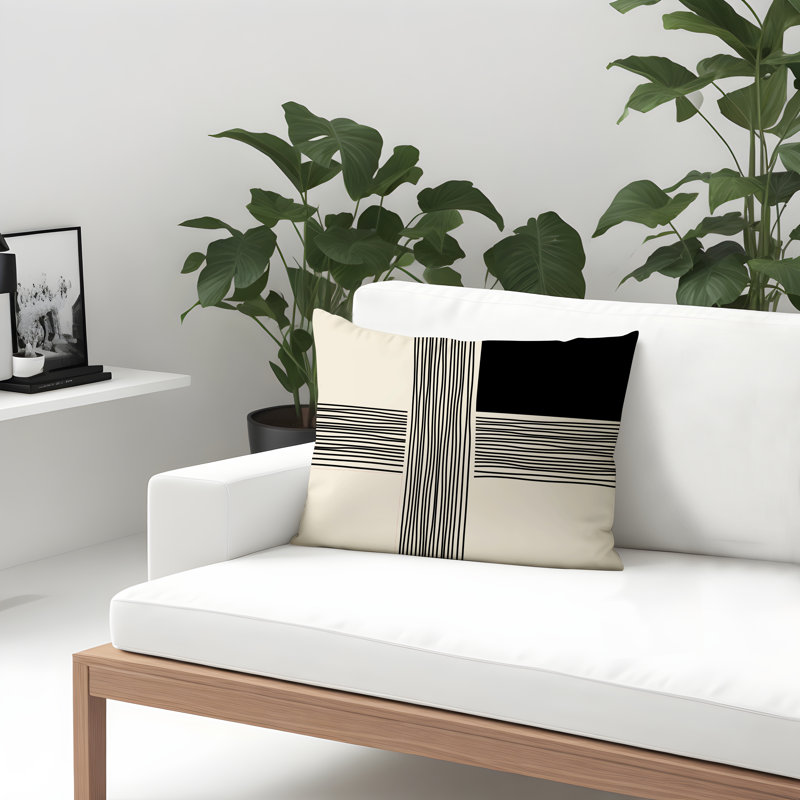 Housse et insert de coussin rectangulaire intérieur / extérieur en polyester filé Cassie, Crème, H 14 po x l 20 po