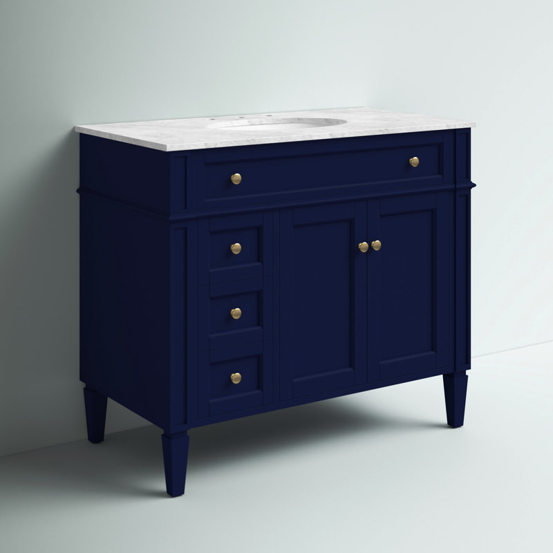Rivers 40" Free-Standing Single Bathroom Vanity Set with Marble Vanity Top, Blue