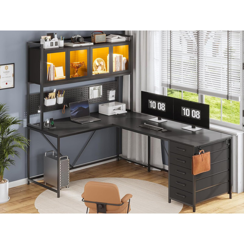 Bureau d'ordinateur avec rangement, Noir, noir, noir, noir
