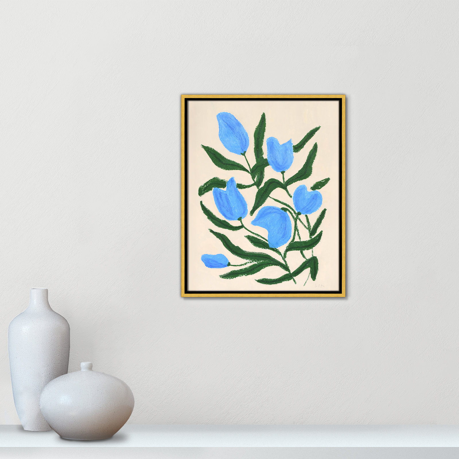 Blue Tulips Print by Camilla Bergqvist, 21.5" H x 17.5" W, Gold