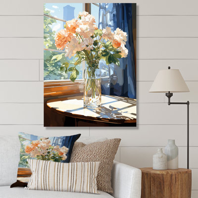 Belles fleurs roses dans un vase ensoleillé I sur toile