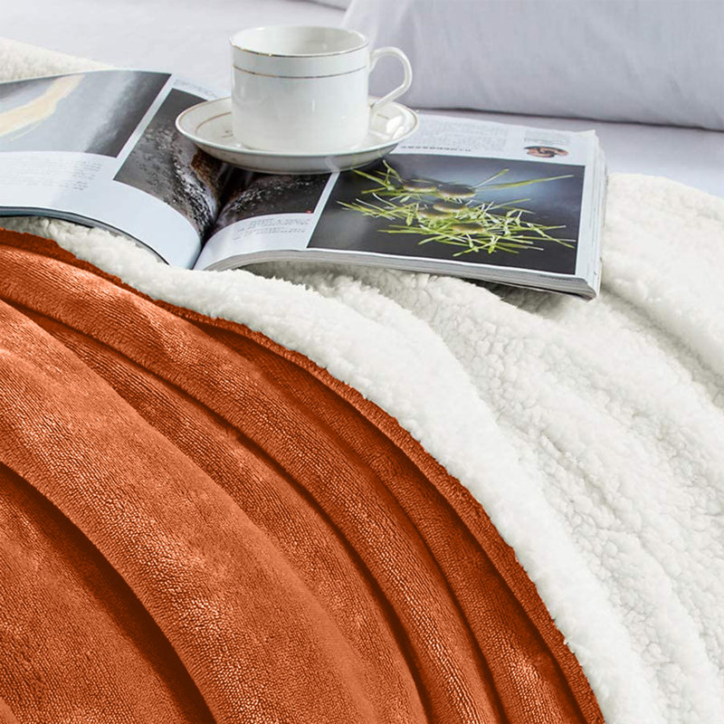 Super Soft Sherpa Fleece Fur Thick Dual Sided Flannel Reversible Blanket Throw, Super King 230cm x 270cm, Rust