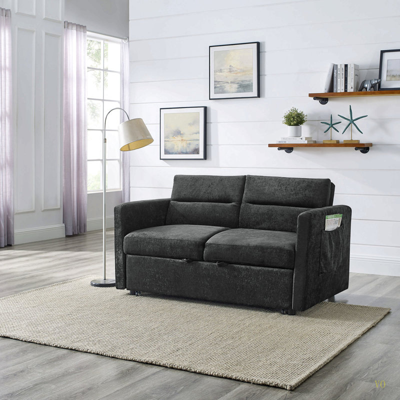 Loveseats Sofa Bed With Pull-Out Bed,Adjsutable Back And Two Arm Pocket