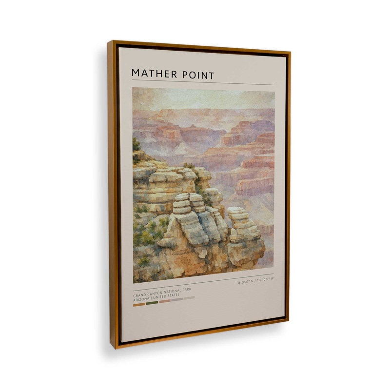 «Mather Point, Grand Canyon», reproduction d'art sur toile, 24 po x 36 po, Cadre flottant doré poli