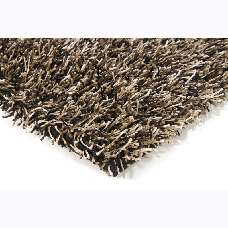 Heston Authentic Hand Woven Handmade Triple-Mixed Black, White & Gray Modern Abstract Polyester Shag Area Rug