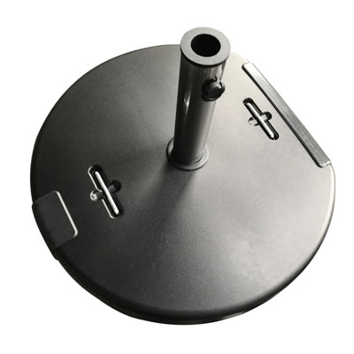 132 Lbs Round Outdoor Umbrella Base, Black Finish Concrete, 24 Inches Deep, 25.5 Wide, 15.5 High, Stainless Steel Pole, One Holder, 13 Feet Recommended 23.37 25.06 15.61