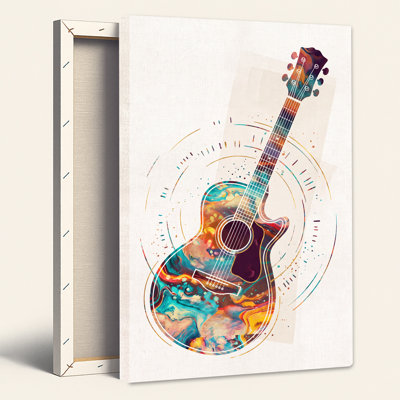 Colorful Fluid Art Acoustic Guitar With Sound Rings Canvas Wall Art