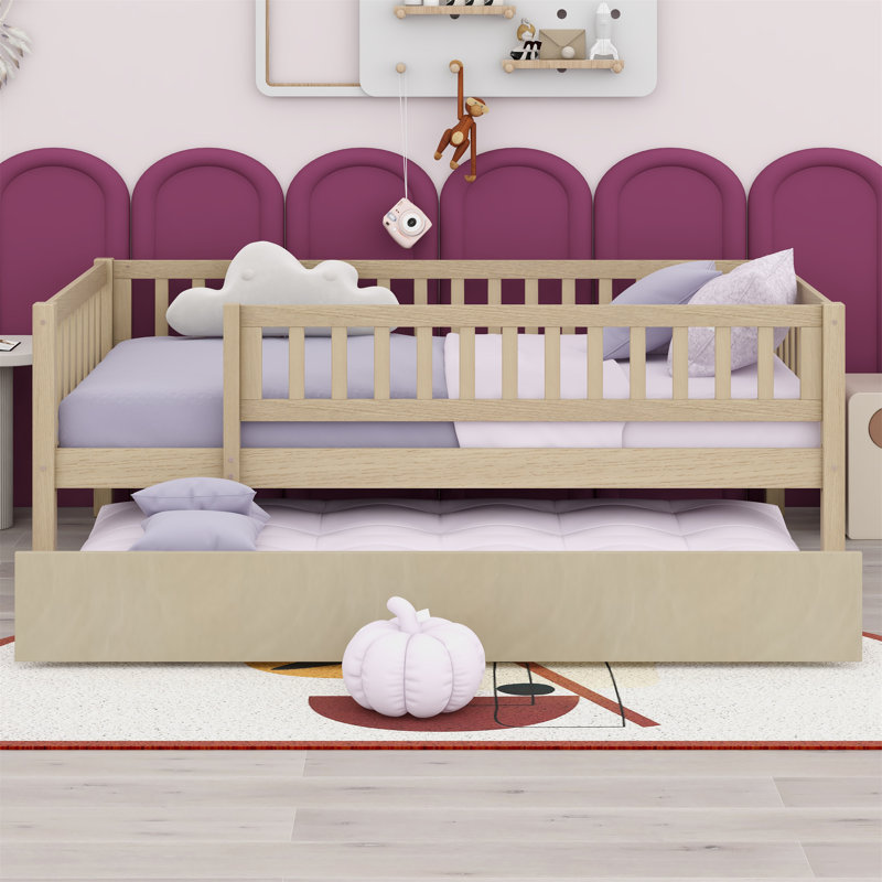 Lit de jour simple avec couchette Shanovia, Naturel