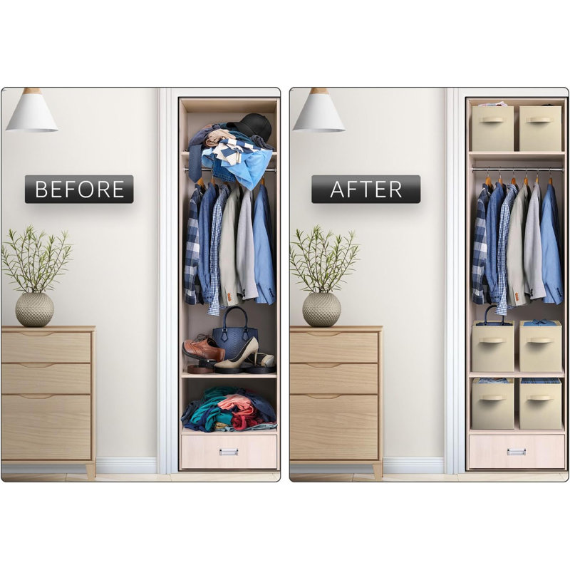Sorbus 11 Inch Foldable Fabric Storage Cube Bin with Handle - for Organizing Home, Closet, Bedroom, Playroom, and More, Single, Beige