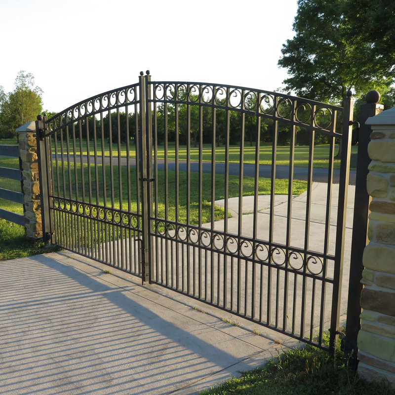 Black Steel Dual Driveway Gate with Arched Top