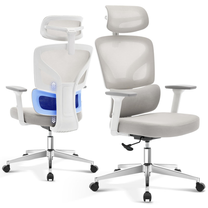 Ergonomic Office Chair, Desk Chair with 3D Lumbar Support, Adjustable Armrests, Headrest & Scratch-Free Wheels, Computer Chair with 140 kg Weight Capacity, Comfortable Swivel Chair for Office