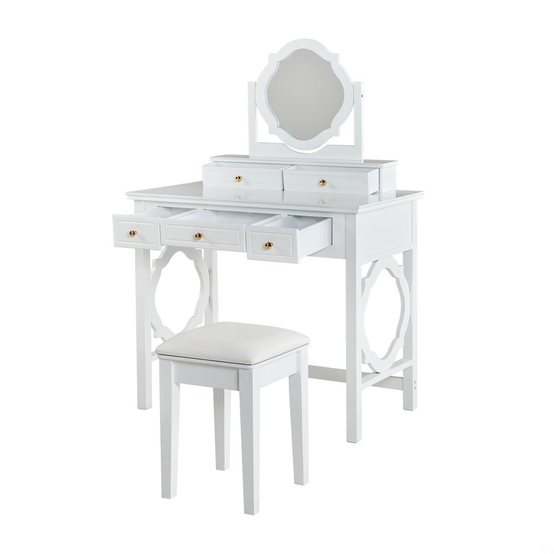 Coiffeuse de maquillage avec miroir réversible, coiffeuse avec tabouret, coiffeuse peu encombrante