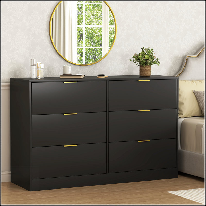 Commode à 6 tiroirs, commode pour chambre à coucher, salon, couloir et vestibule Simply Modern, Noir