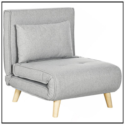 Fauteuil-lit convertible, canapé-lit multifonctionnel 2 en 1 avec dossier réglable pour le salon, la chambre à coucher et le bureau personnel, gris clair