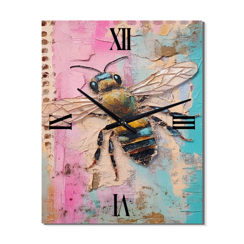 Collage rétro de bourdon - horloge murale rétro géométrique moderne, H 32 po x l 16 po x P 1 po